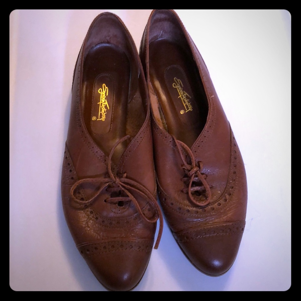 Vintage Brown Leather Lace Up Oxford Shoes, Size 7